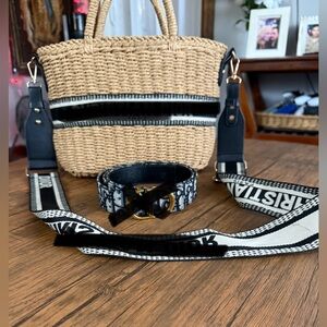 Tan and Blue  Woven Crossbody Bag with Adjustable Strap and matching belt ‼️FIRM